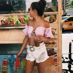 LF Pink Off-Shoulder Crop Top